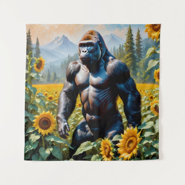 Tapete De Parede Gorilla Ape Em Um Campo De Girassol (Frente)