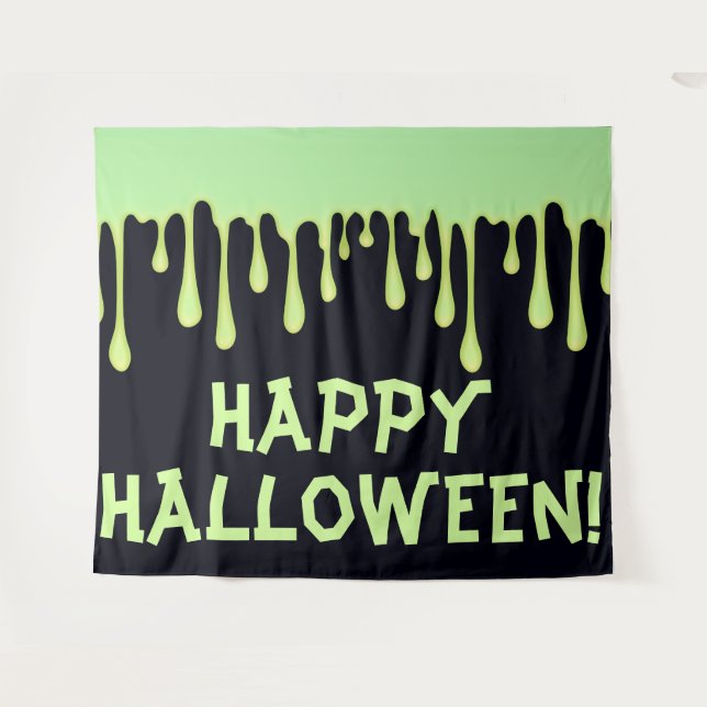 Tapete De Parede Gotejamentos de Brilho Verde Festa de Halloween (Frente (Horizontal))