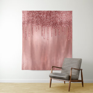 Tapete De Parede Gotejando em Brilho Dourado Rosa Gotas Cor-de-Rosa