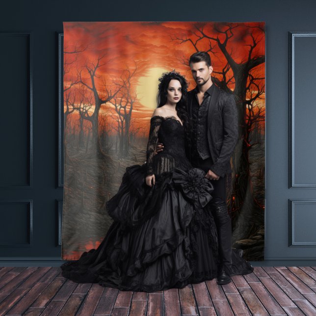 Tapete De Parede Gótica Sangue Vermelho Escuro Lua e Árvores Loucas (Criador carregado)