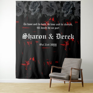 Tapete De Parede Gótico Preto Vermelho Grunge Texturizado Rosas P