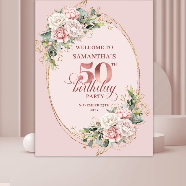 Tapete De Parede Graceful Garden Floral 50th Birthday Backdrop (Graceful Garden Floral 50th Birthday Backdrop)