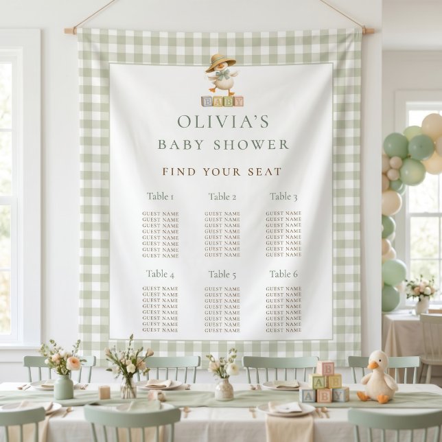 Tapete De Parede Gráfico de assentos Gingham Sage Ganso Chá de Bebê (Criador carregado)
