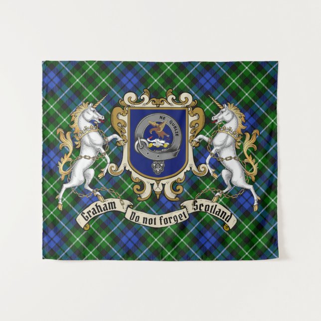 Tapete De Parede Graham Clan Crachá & Unicorns w/Tartan (Frente (Horizontal))