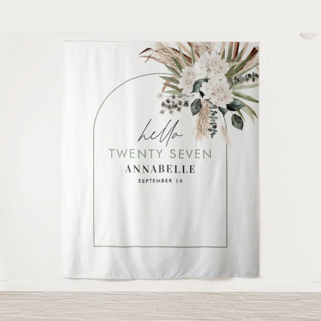 Tapete De Parede Grama pampas de aniversário eucalipto moderno verd (Frente)