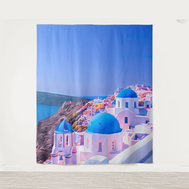 Tapete De Parede Grécia Santorini Blue Island Photo Booth Backdrop (Frente)