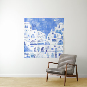 Tapete De Parede Grécia Santorini Watercolor Townscape
