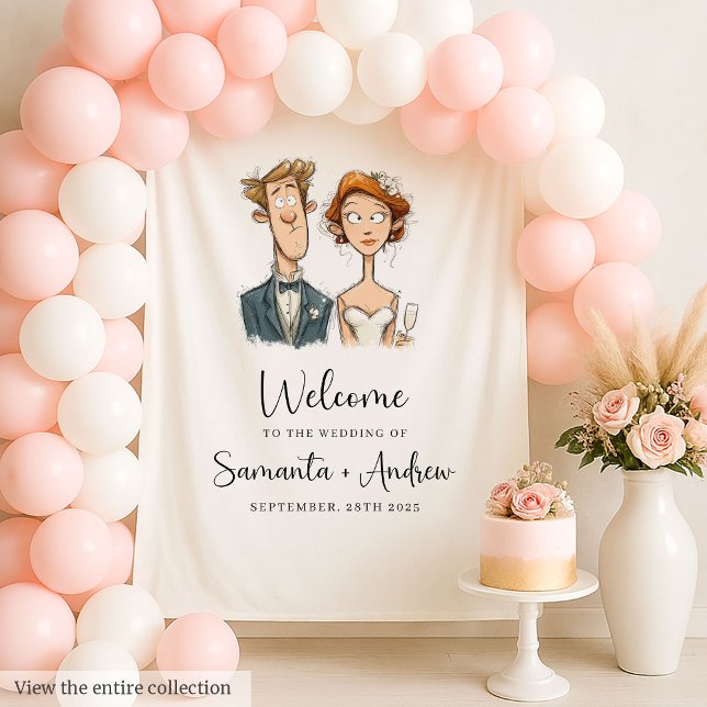 Tapete De Parede Groom De Noções De Fundo De Casamento De Watercolo (Watercolor Wedding Backdrop Bride Groom Quirky Design)