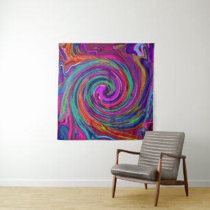Tapete De Parede Groovy Abstrato Retro Magenta Dark Rainbow Swirl