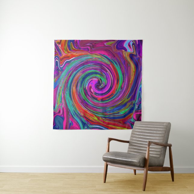 Tapete De Parede Groovy Abstrato Retro Magenta Dark Rainbow Swirl (In Situ)