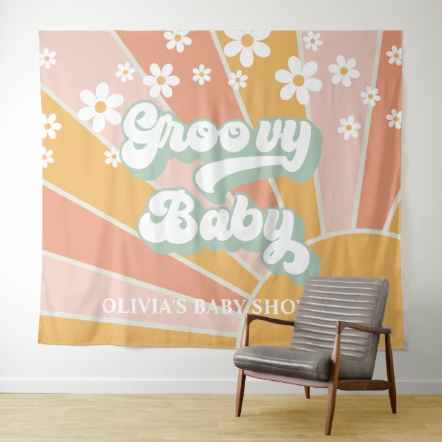 Tapete De Parede Groovy Baby Retro Sunshine Faixa de Chuvada de Beb (In Situ (Horizontal))