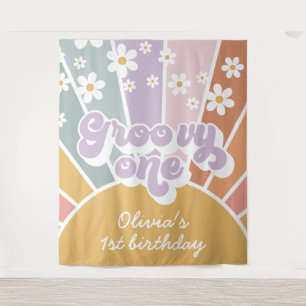 Tapete De Parede Groovy One Retro Sunshine Rainbow Daisy