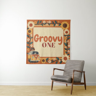 Tapete De Parede Groovy Um Leão Aniversário Retro 70s Primeiro Aniv