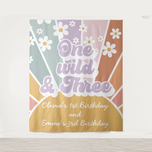 Tapete De Parede Groovy Um Selvagem Três Retro Sol Arco-íris Margar (Frente)