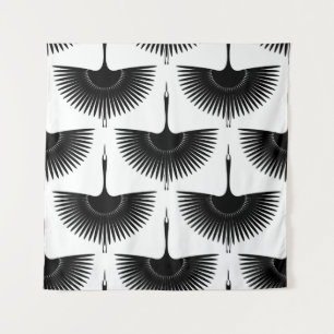 Tapete De Parede Grua Graciosa: Padrão de Pássaro Oriental