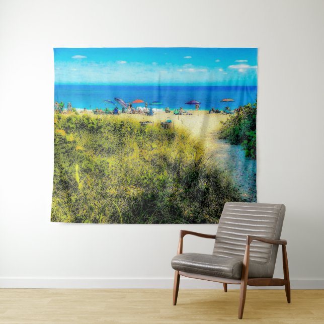 Tapete De Parede Guarda-chuvas de praia ao longo do oceano (In Situ (Horizontal))