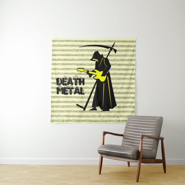 Tapete De Parede Guitarra de Grim ☠️ Design de Caveira Gótica (In Situ)