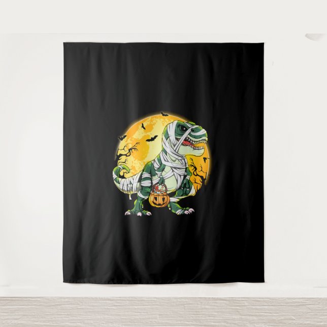 Tapete De Parede Halloween Dinossaur T rex Mummy Pumpkin (Frente)