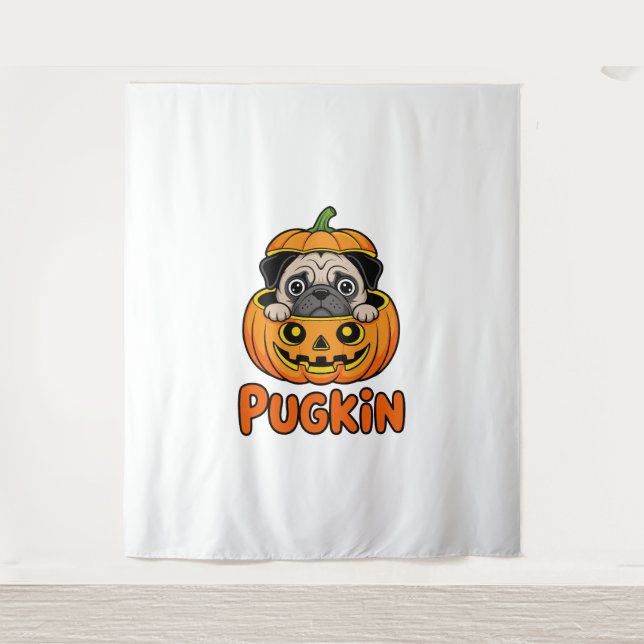 Tapete De Parede Halloween Pugkin, Pumpkin Pug Dog (Frente)