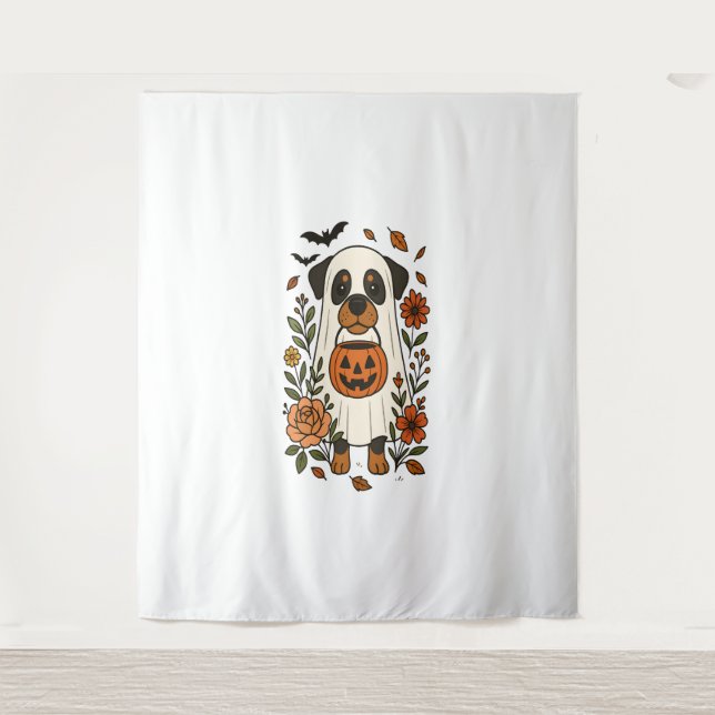 Tapete De Parede Halloween Rottweiler com Flores (Frente)
