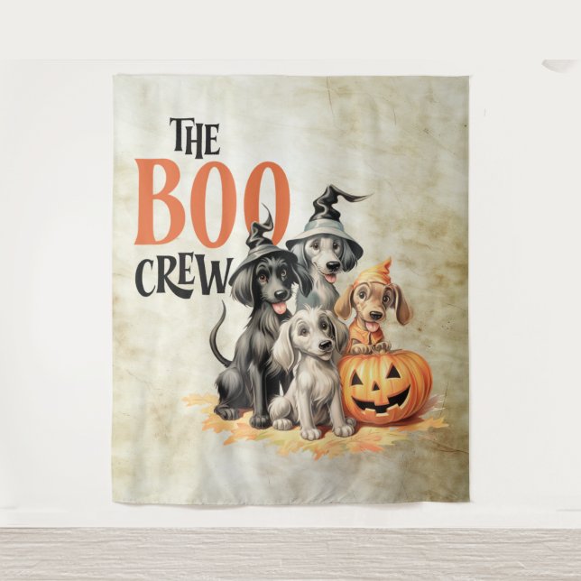 Tapete De Parede Halloween Scary Boo Cães Tripulantes Laranja Pumpk (Frente)