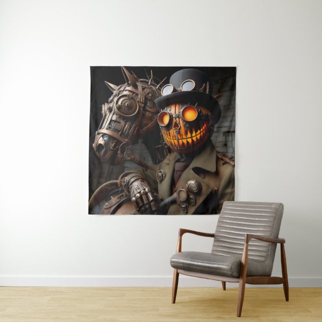 Tapete De Parede Halloween Steampunk Jack-O-Lantern Horseman (In Situ)