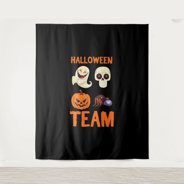 Tapete De Parede Halloween Team Skeleton Pumpkin Ghost Spider Spook (Frente)