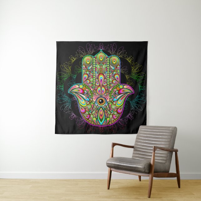 Tapete De Parede Hamsa Fatma Mão Arte Psicodélica (In Situ)