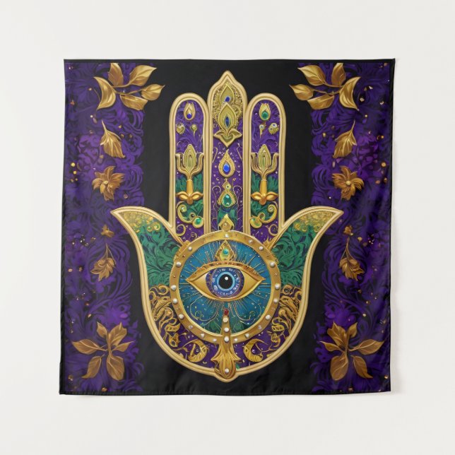 Tapete De Parede Hamsa Terceiro Olho Dourado Ornamentado (Frente)