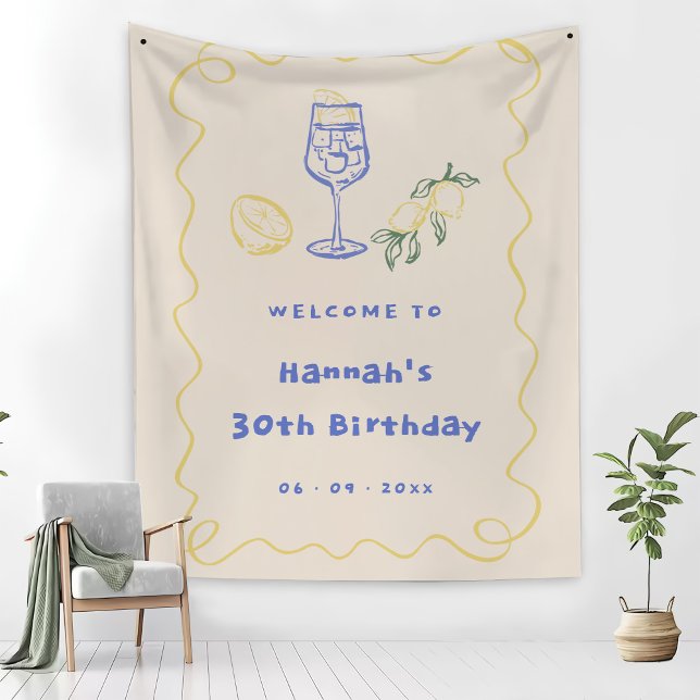 Tapete De Parede Hand Drawn Summer Adult 30th Birthday Party (Criador carregado)