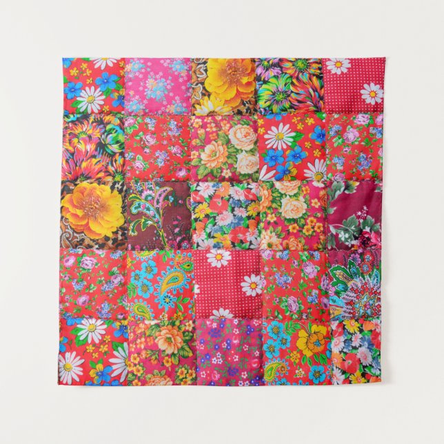 Tapete De Parede Handmade patchwork quilt with floral pattern as ba (Frente)