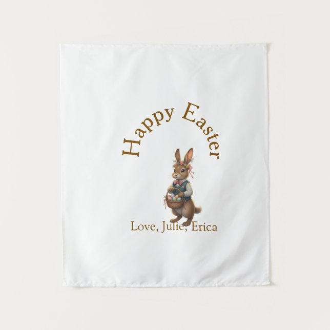 Tapete De Parede Happy Easter brown bunny with eggs love add name  (Frente)