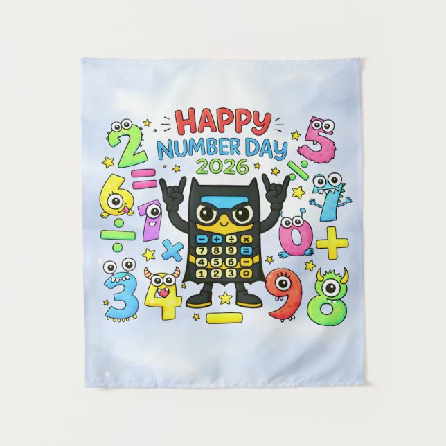 Tapete De Parede Happy Number Day 2026 Cute Calculator Math Design (Frente)