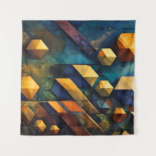 Tapete De Parede Harmonia Geométrica: Cubos Abstratos em Dourado e