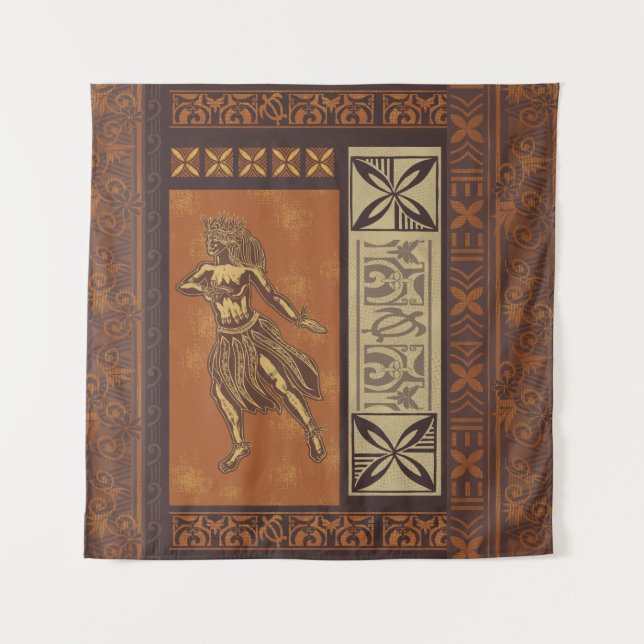 Tapete De Parede Havaiano - Impressão Conselho de Samoan Hula Tapa (Frente)