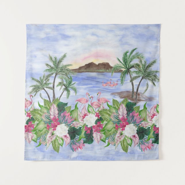 Tapete De Parede Hawaiian Bliss: Padrão Tropical de Aquarela (Frente)