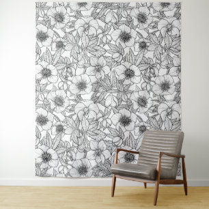 Tapete De Parede Hellebores a preto e branco