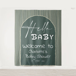 Tapete De Parede Hello Baby Dark Green Stripes Baby Shower Backdrop