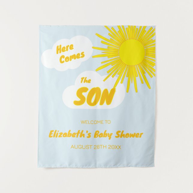 Tapete De Parede Here Comes The Son Boy Baby Shower (Frente)
