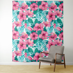 Tapete De Parede Hibiscus e palmeiras