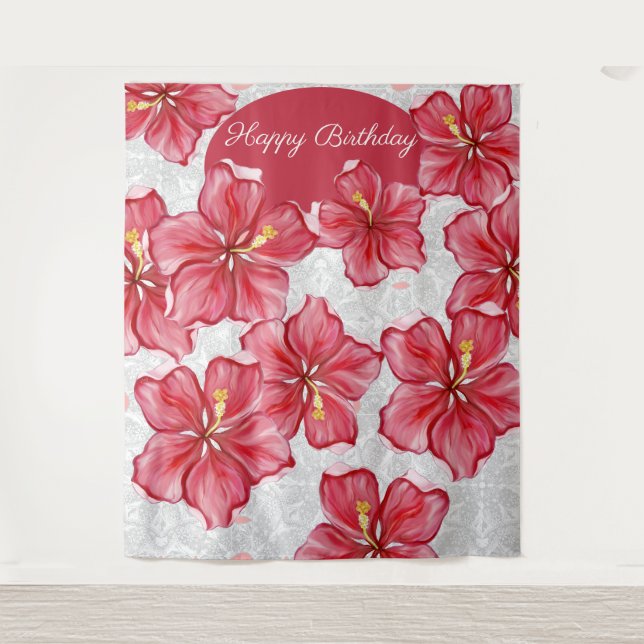 Tapete De Parede Hibiscus e rendas RED (Frente)