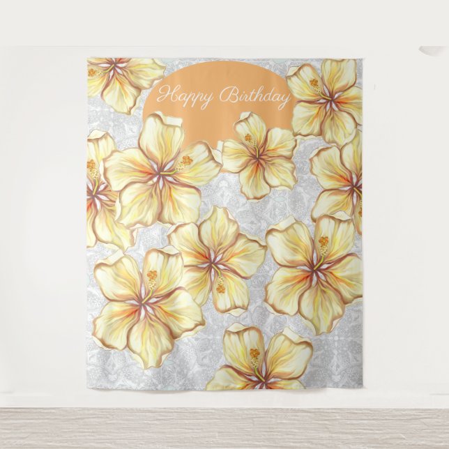 Tapete De Parede Hibiscus & lace AMARELO (Frente)