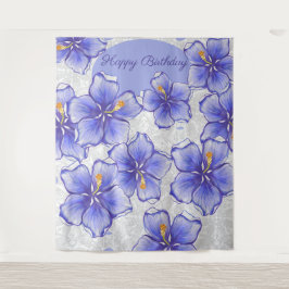 Tapete De Parede Hibiscus & lace BLUE