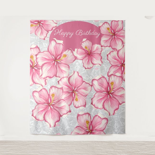 Tapete De Parede Hibiscus & Lace PINK (Frente)