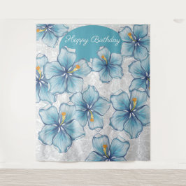 Tapete De Parede Hibiscus & lace TURQUOISE