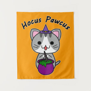 Tapete De Parede Hocus Pawcus - Gato Tabby Cinza - Escrita Preta