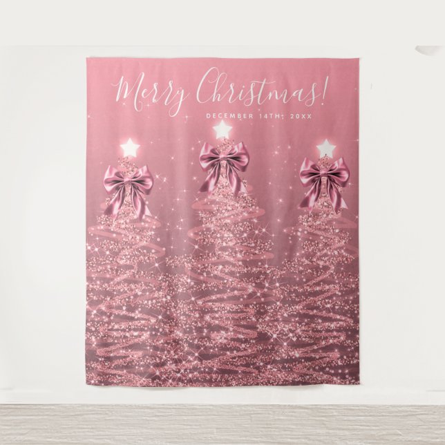Tapete De Parede Holiday Backdrop Blush Pink Christmas Trees Bows (Frente)