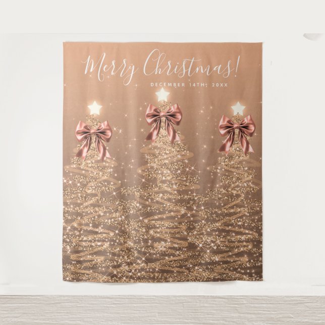 Tapete De Parede Holiday Backdrop Rose Gold Christmas Trees Bows (Frente)