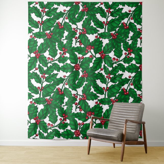 Tapete De Parede Holly berry em branco (In Situ)