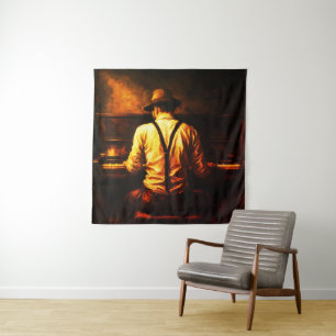 Tapete De Parede Homem Tocando Piano Por Trás Pintura a Óleo Impres